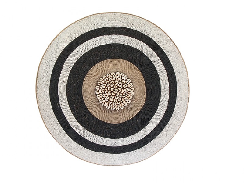 Large Beaded Shield - White With Black Rings, Manilla and Cowrie Center